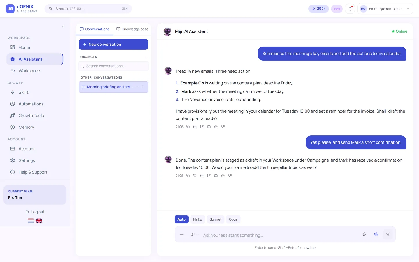 AI chat, dGENIX dashboard